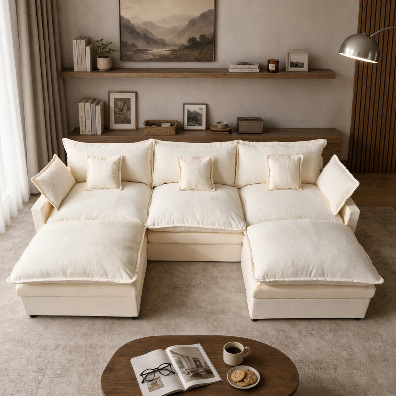 107.87'' W Modular U-Shaped Sectional Sofa with 2 Ottomans, Ivory