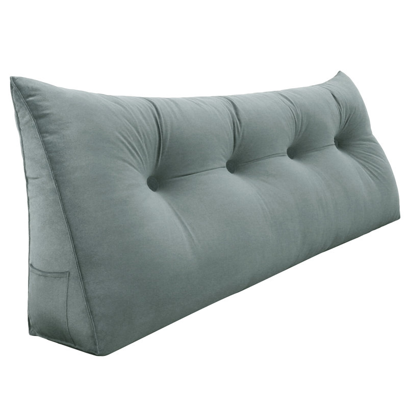 Sit-up Back Comfort Velvet Headboard Wedge Reading Pillow Triangular Backrest Back Support, Gray, 20" H x 59" W