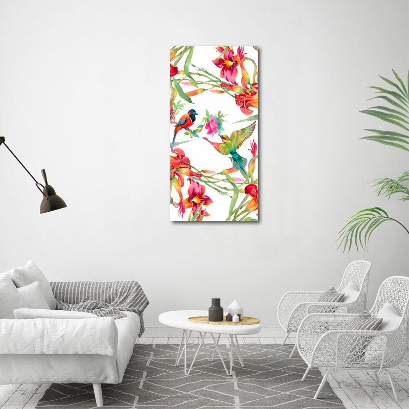 Birds And Flowers - Wrapped Canvas Print