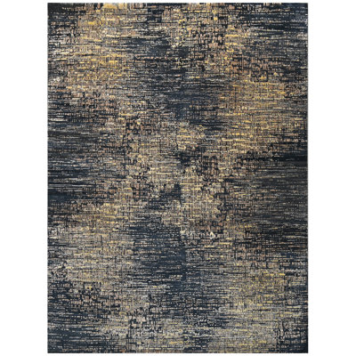 High-Quality Hand-Knotted Denim Blue And Gold Area Rug