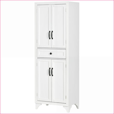 Kitchen Pantry Cabinet, 67” Tall 4-Door with Drawer &amp; Adjustable Shelves, White | MDF | Traditional Style