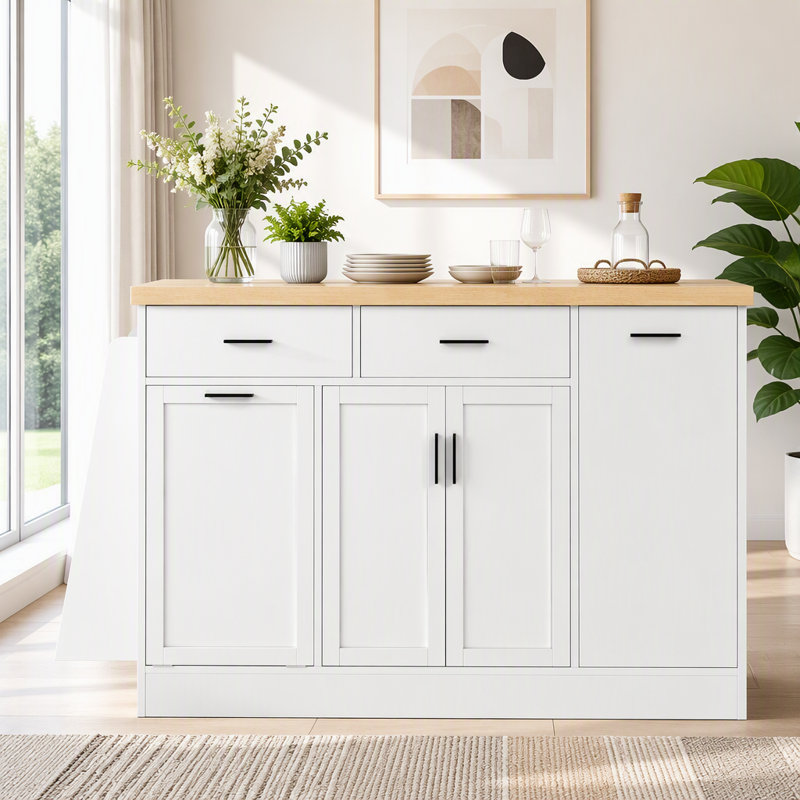 Multi-Functional Storage Sideboard,Kitchen Island Table, White