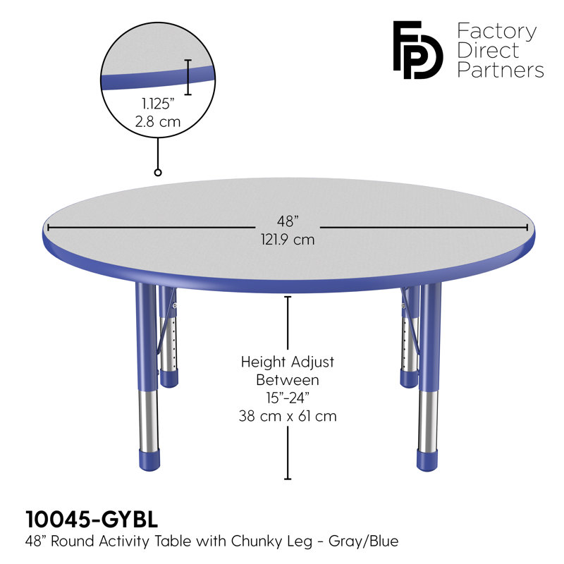 Table ronde à hauteur réglable, 48", Gris / bleu, Épais