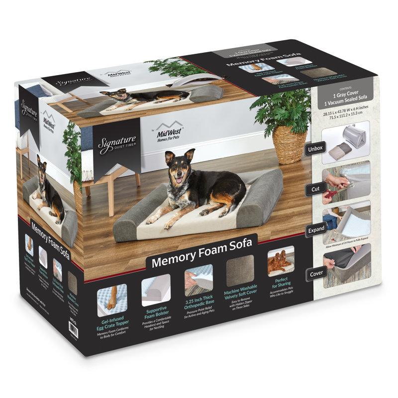 Lit pour chien Signature en mousse à mémoire de forme QuietTime®, gris, H 5,44 po x l 43,55 po x P 27,76 po, Gris