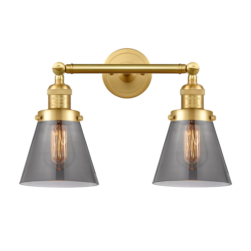 Éclairage de meuble-lavabo inclinable 2 lumières Cone, Ampoule à DEL rétro de 6 watts, Plaqué couleur fumée, Or satiné