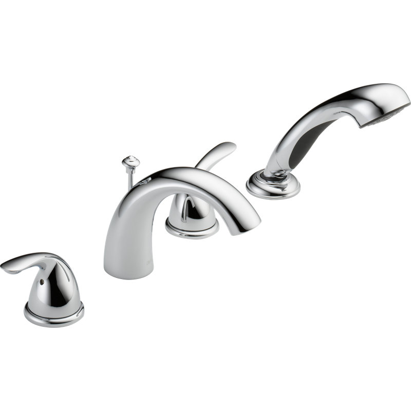 Classic Double Handle Deck Mounted Roman Tub Faucet Trim with Handshower, Chrome