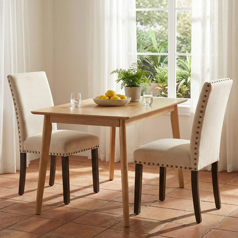 Upholstered Linen Wooden Dining Chairs, Beige