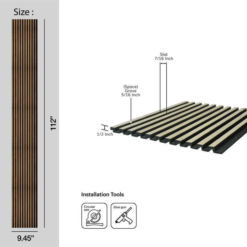 Panneaux à lattes moyennes en bois de polystyrène de L 112 po x l 9,5 po x P 0,5 po, Érable