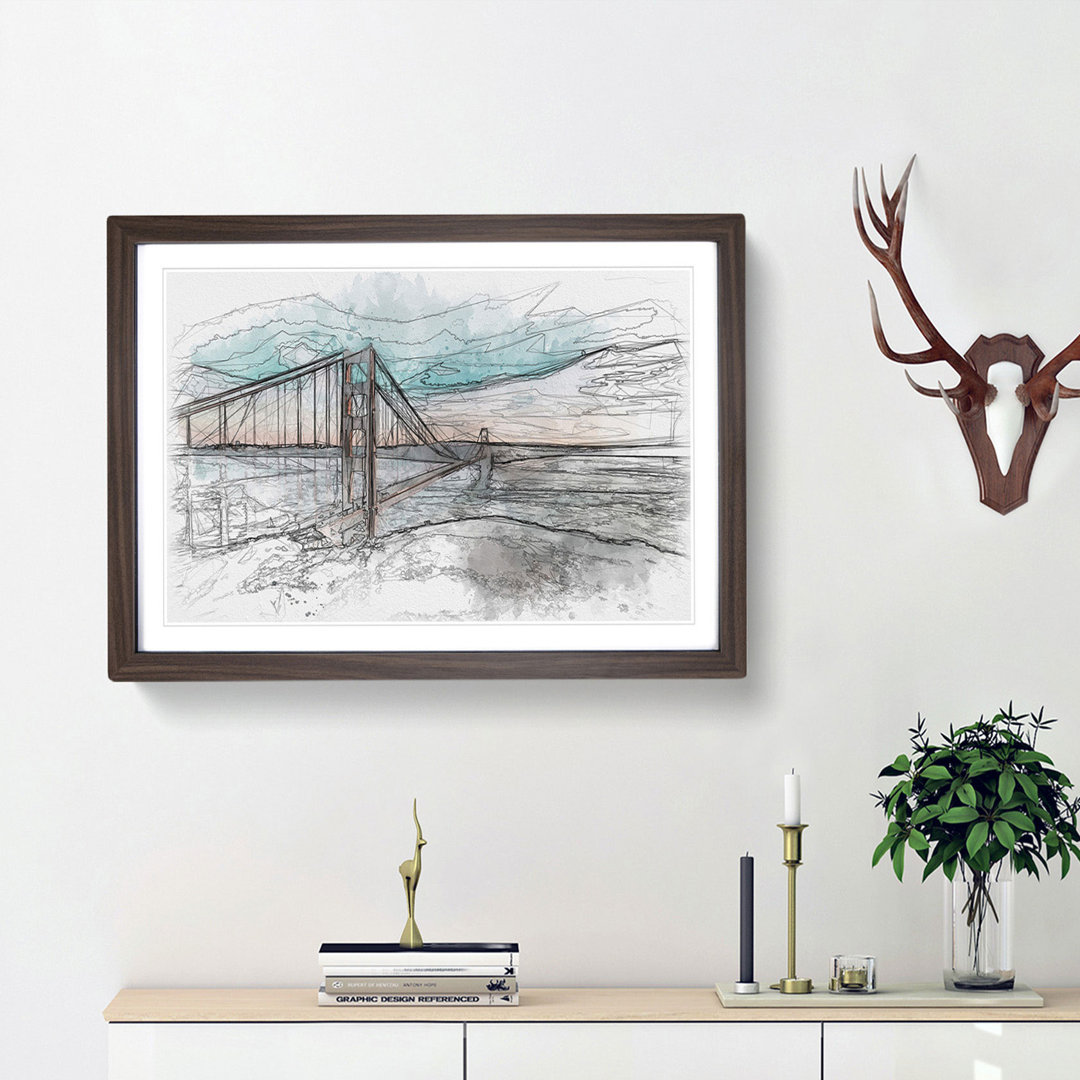 The Golden Gate Bridge in San Francisco Bay Sketch - Picture Frame Graphic Art Print