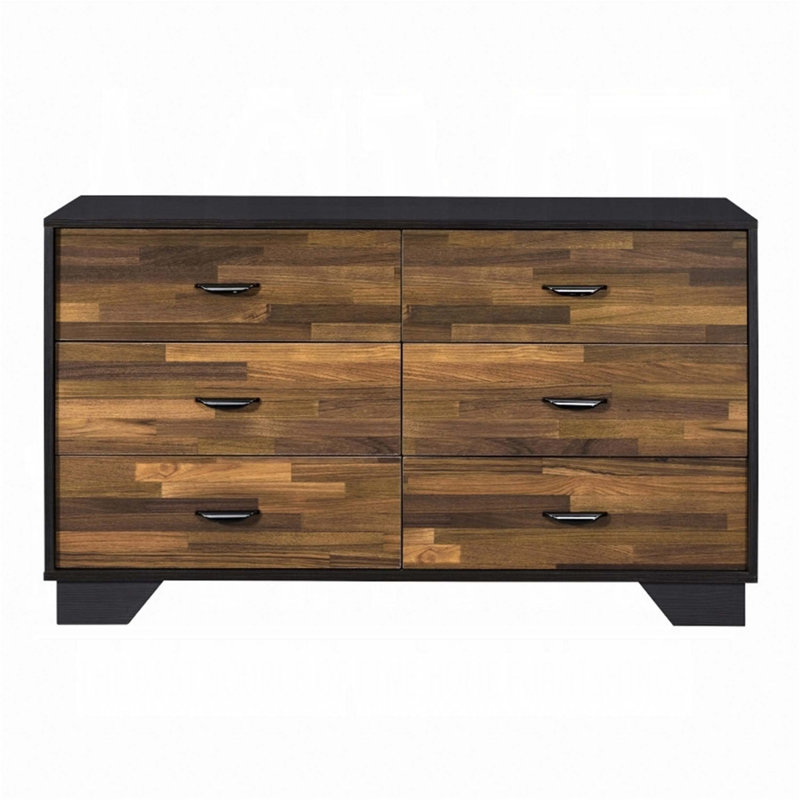Commode 6 tiroirs noyer et noir