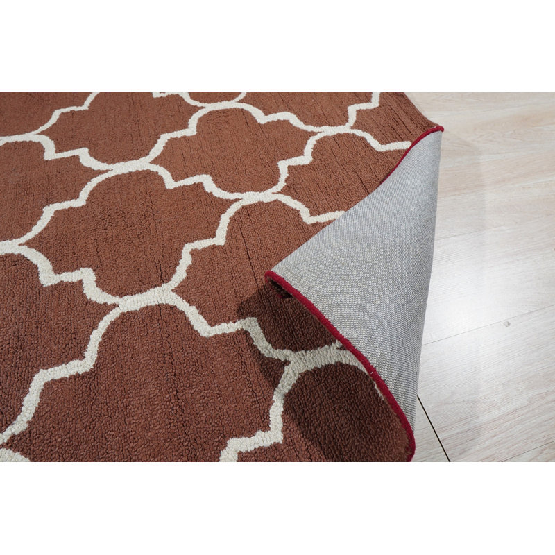 Hand Tufted Wool Geometric Area Rug in Brown