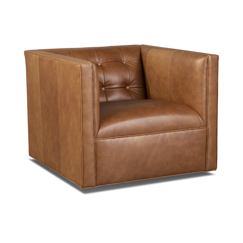 Laslow Leather Swivel Tufted Armchair, Grand Tanyon