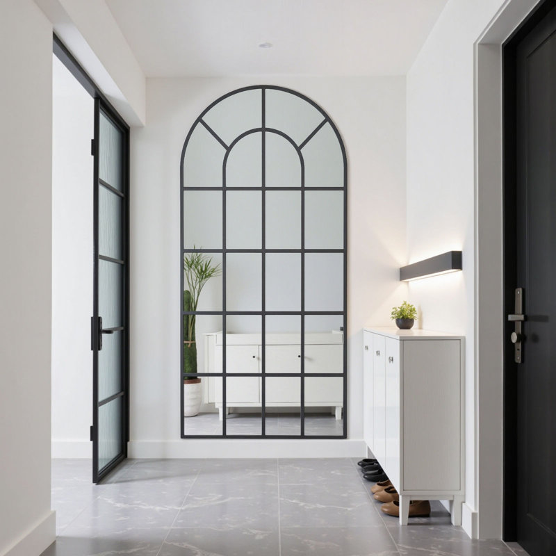 Arched Windowpane Full Length Mirror,Arch Floor Standing Wall Mirror