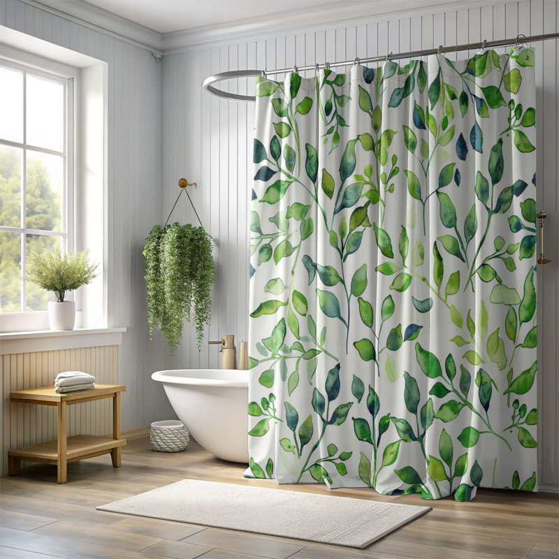 Blooming Leaves - Rideau de douche Premium, H 74 po x l 71 po