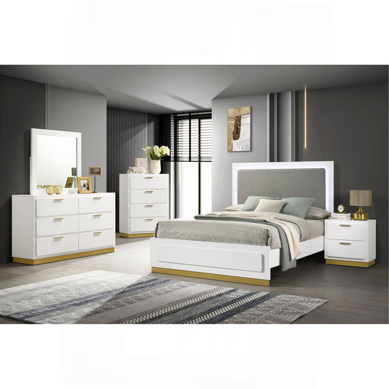 Ensemble de chambre avec très grand lit 5 pièces blanc, Blanc, Très grand lit
