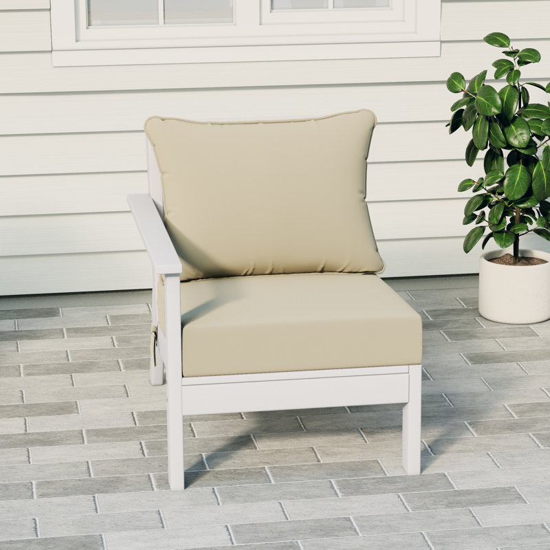 Deep Seating Left Arm Chair With Cushions, Beige, White