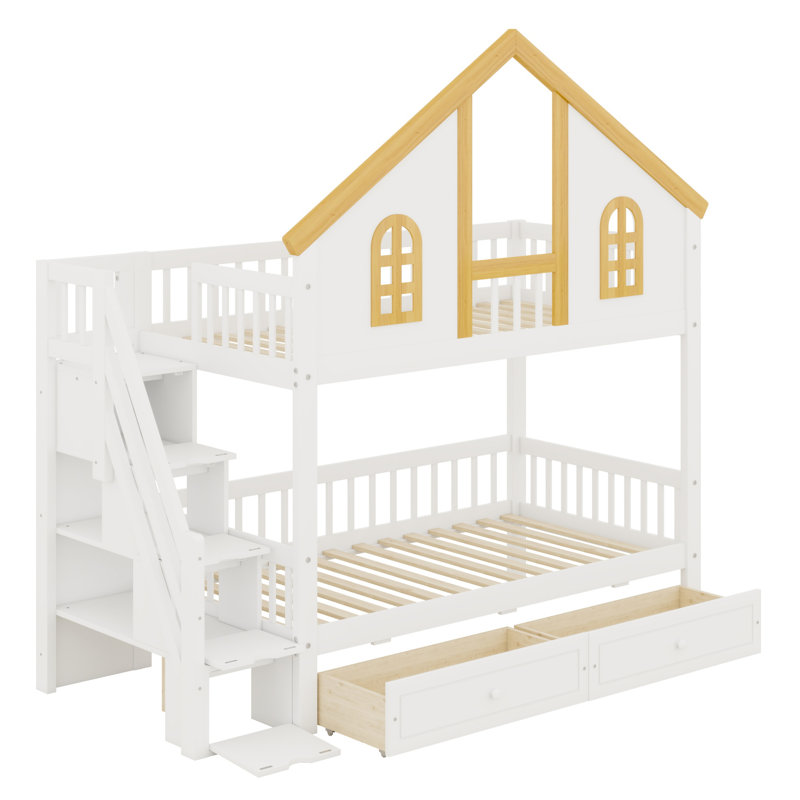 Lit superposé Adventure House avec fenêtre, détails de toit, tiroirs spacieux