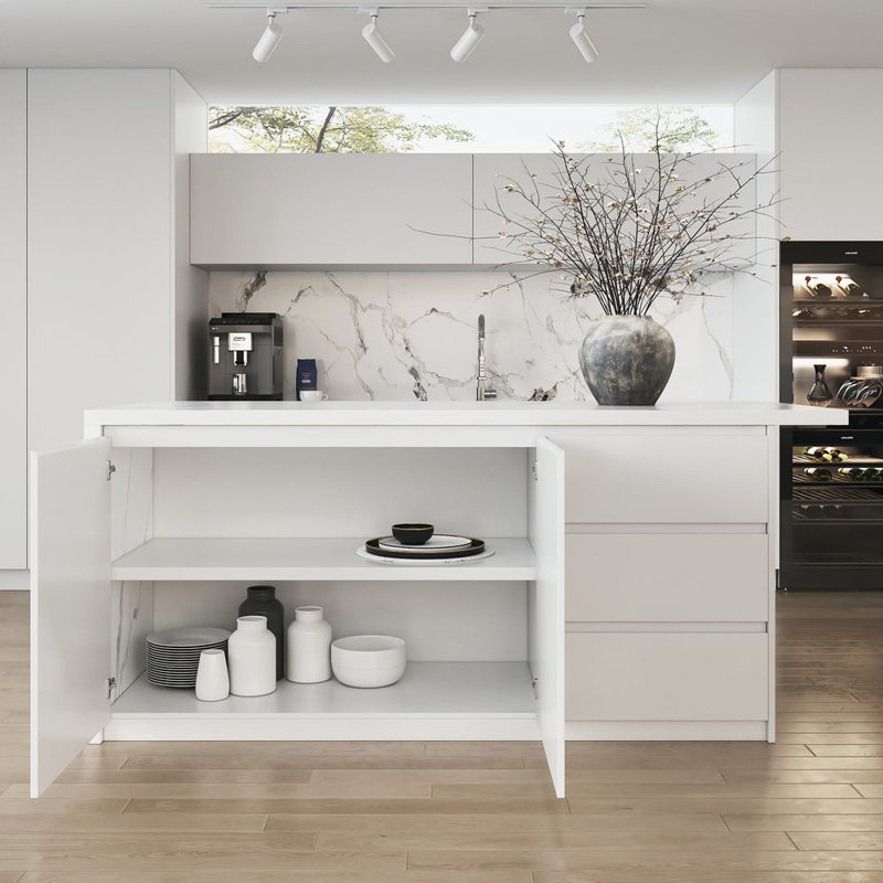 Îlots de cuisine 72 po en stratifié de style moderne avec grand espace de rangement blanc