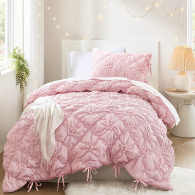 Édredon simple de 2 pièces, matelassage floral et broderie décontractée, surface en microfibre douce nuage, chaleur légère toutes saisons, coffre-fort facile à entretenir, 2 pièces idéales, détails de cravates brodées, moelleux