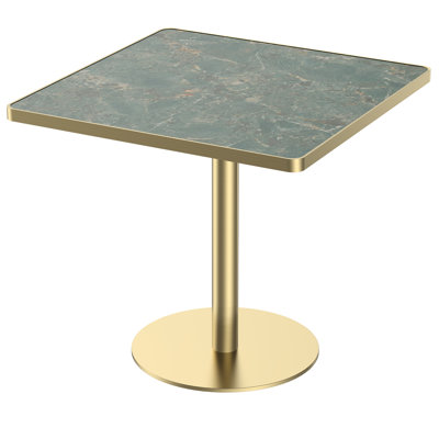 Table de salle à manger carrée moderne en tulipe, plateau en pierre frittée avec motif de marbre, piètement robuste en acier inoxydable, montage facile