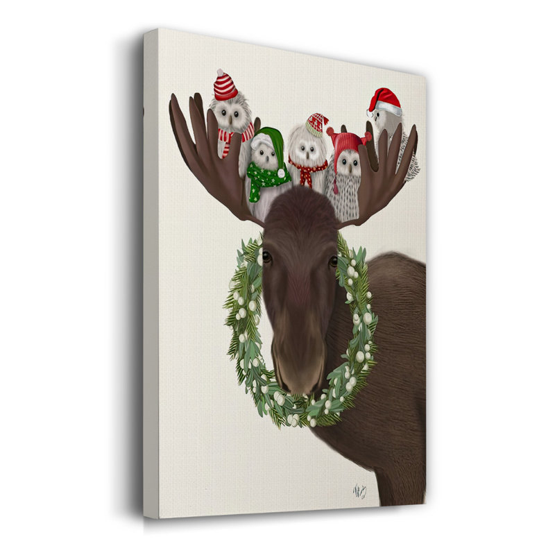 Orignal et hiboux de Noël, H 36 po x l 24 po x P 1,5 po