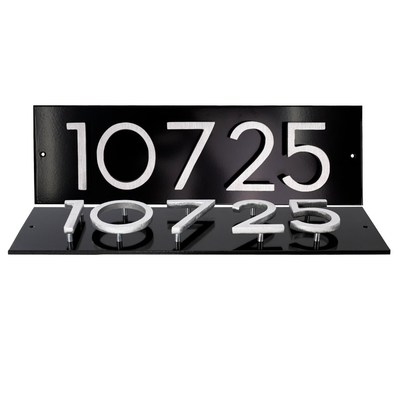Floating Modern 4" Number Horizontal Address Plaque (5 Digits), Brushed Aluminum, Black