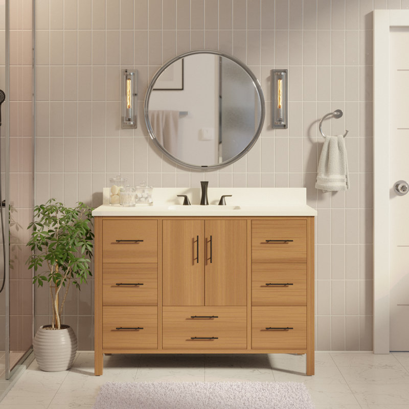 Kiara 48'' Single Bathroom Vanity with Top, Blonde , Matte White