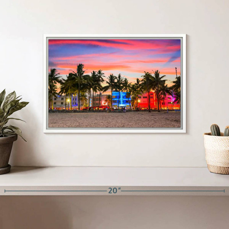 Miami Beach, États-Unis, Cadre flottant blanc, 13 po x 9 po