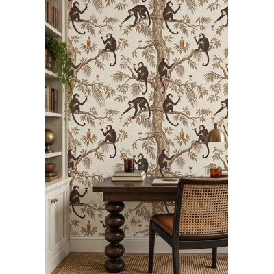 Monkeys Wallpaper Vintage Tropical Toile Cream