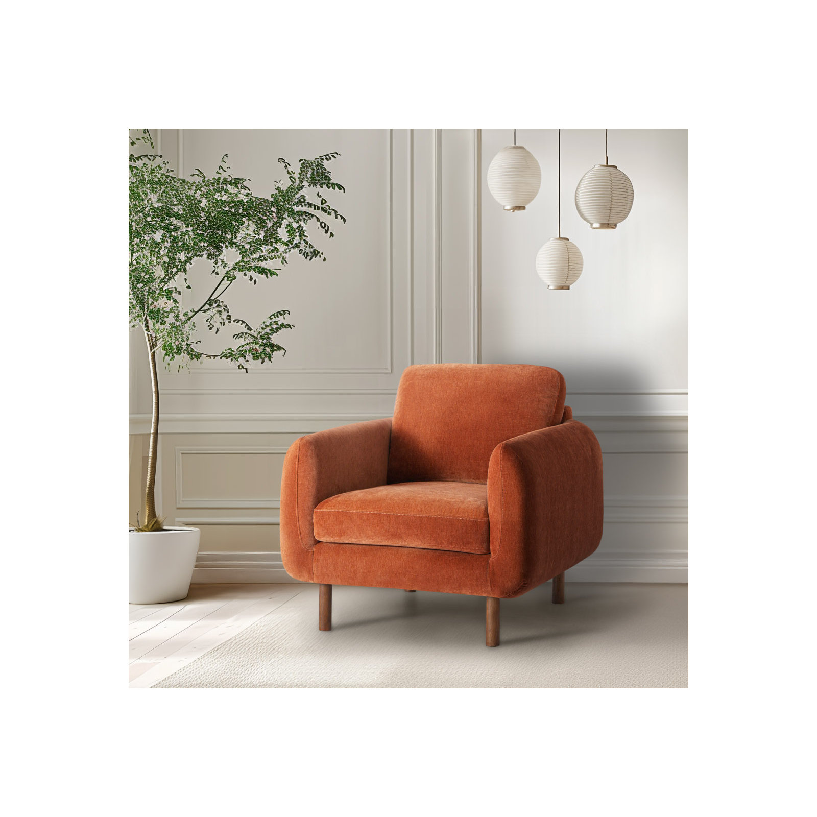Leno Upholstered Armchair, Rust Performance Chenille