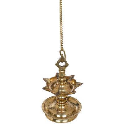 11" Handmade Brass Seven Wick Hanging Oil Lamp - Traditional Indian Temple Style Diya for Home Meditation Prayer Room Ceiling Decor
