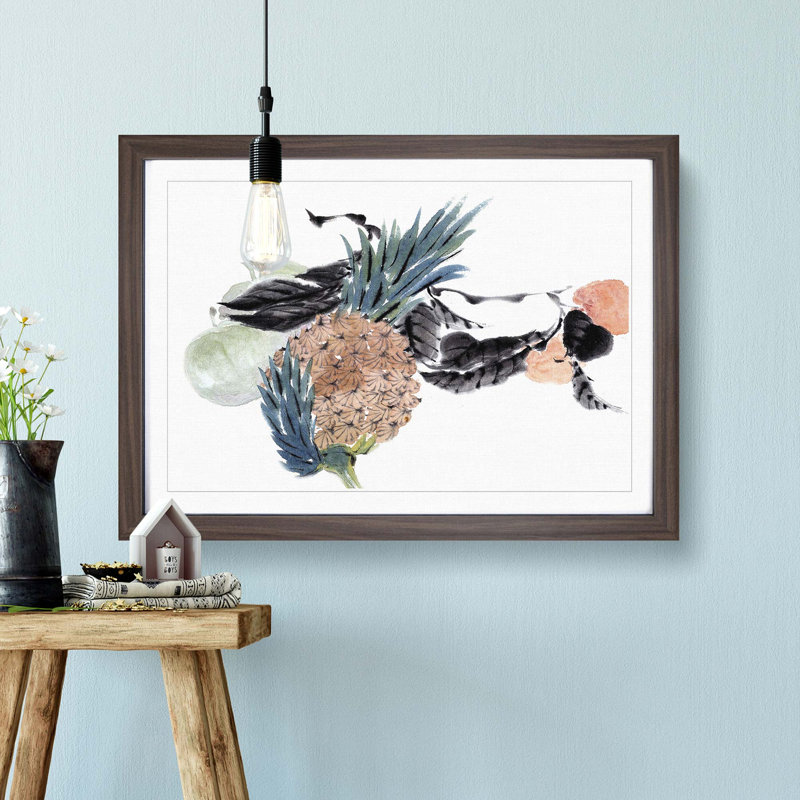 Pineapple Fruit by Ren Yi - Picture Frame Painting Print, 48cm H x 65cm W x 2cm D, Walnut Framed