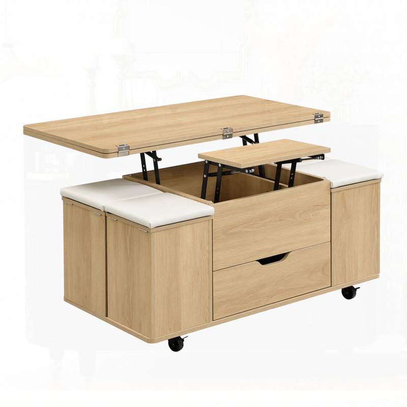 Multi-Functional Lift-Top Coffee Table, Natural/White