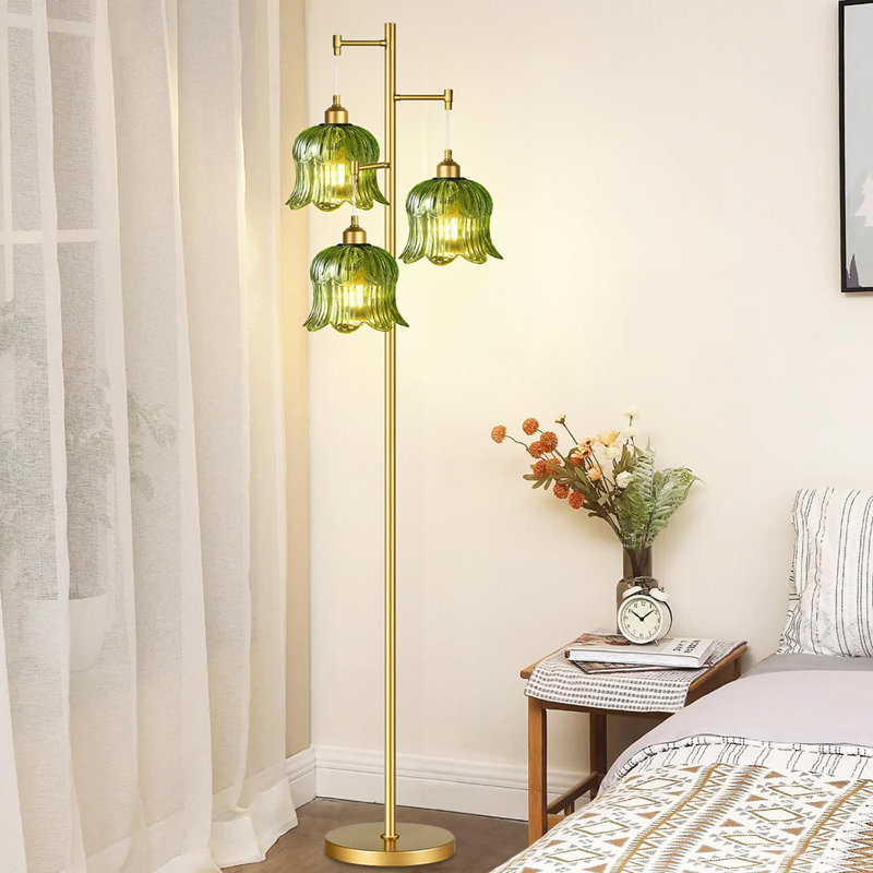 Brass Tree 3 Light Tall Floor Lamps, Dark Green