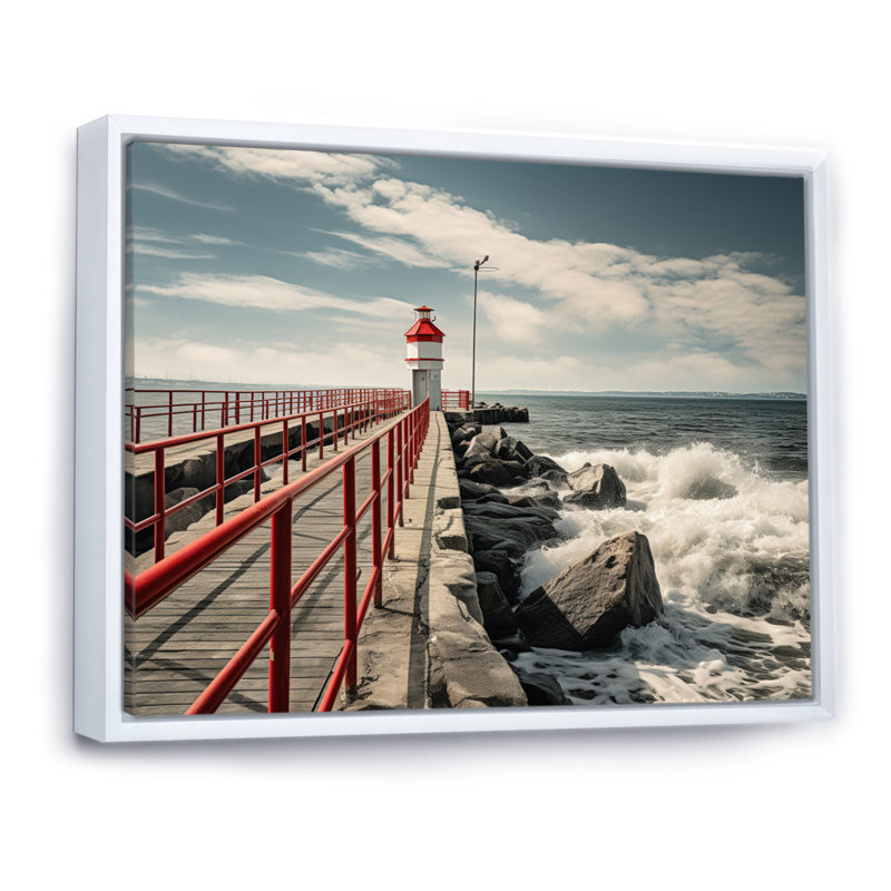 Pier Whispering Waves II - Coastal Pier Wall Decor, Cadre flottant blanc, H 34 po x l 44 po x P 1,5 po