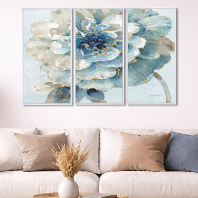 Indigold Watercolor Flower II - 3 Piece Floater Frame Print on Canvas