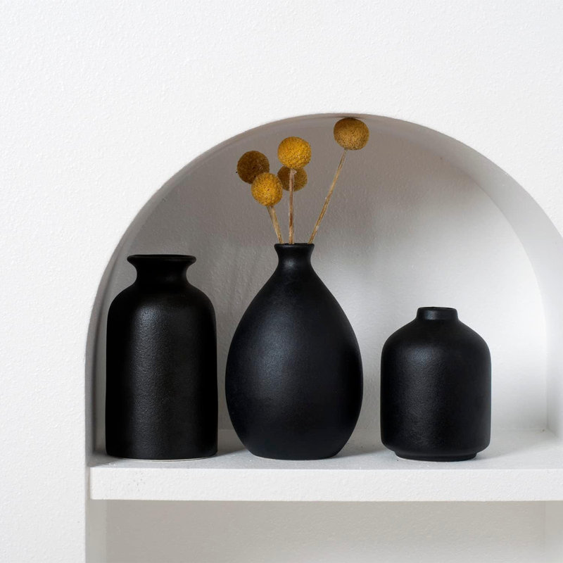Ensemble de 4 vases en céramique noire, décoration intérieure pour table, tablette, bureau - Design moderne classique