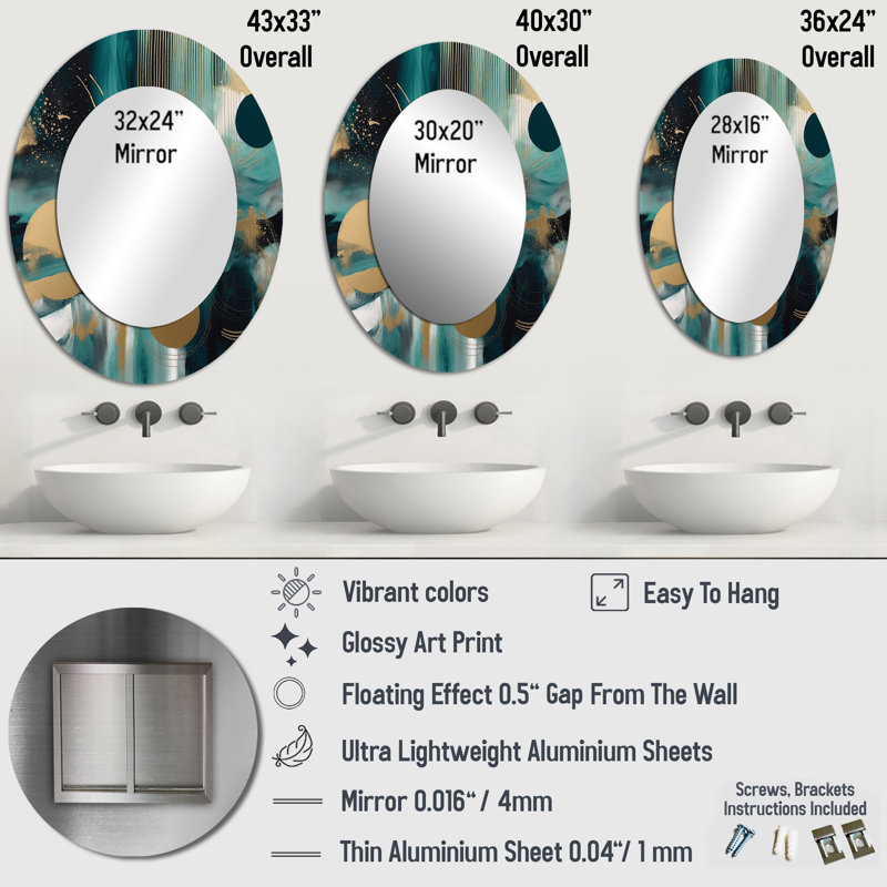 Miroir mural Vivid Emeral And Gold Contours Circles IV, 40 po x 30 po