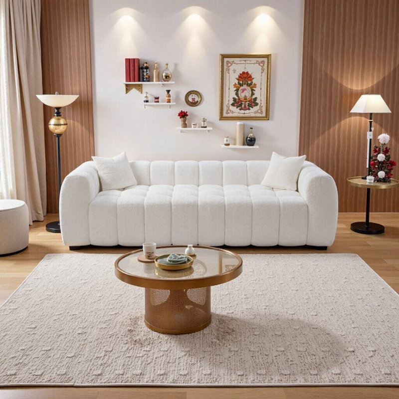 Très grand canapé nuage guimauve, tissu bouclé, assise profonde, aucun assemblage requis, Blanc