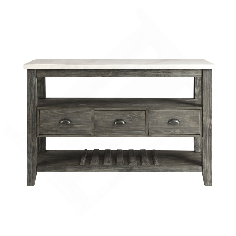 Merel White Marble Top & Gray Oak Finish Server