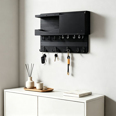 Porte-clés mural avec tablette et organisateur de courrier, porte d'entrée de ferme avec crochets, rangement pour clé et courrier en bois pour la décoration intérieure