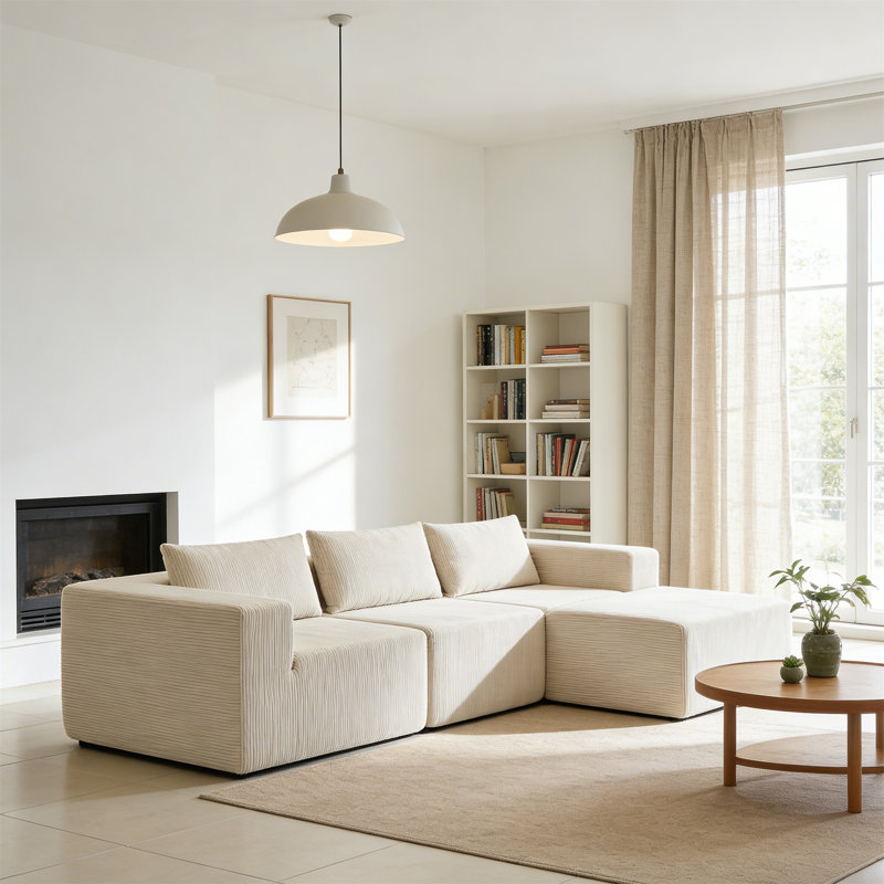 Canapés modulaires compressés 107 po (beige), Velours côtelé beige