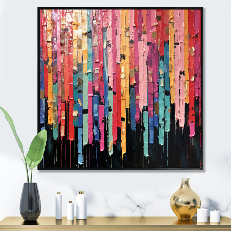 Rose numérique mélodique Fusion IV - Collages abstraits, art mural, H 30 po x l 30 po x P 1,5 po, Cadre flottant noir