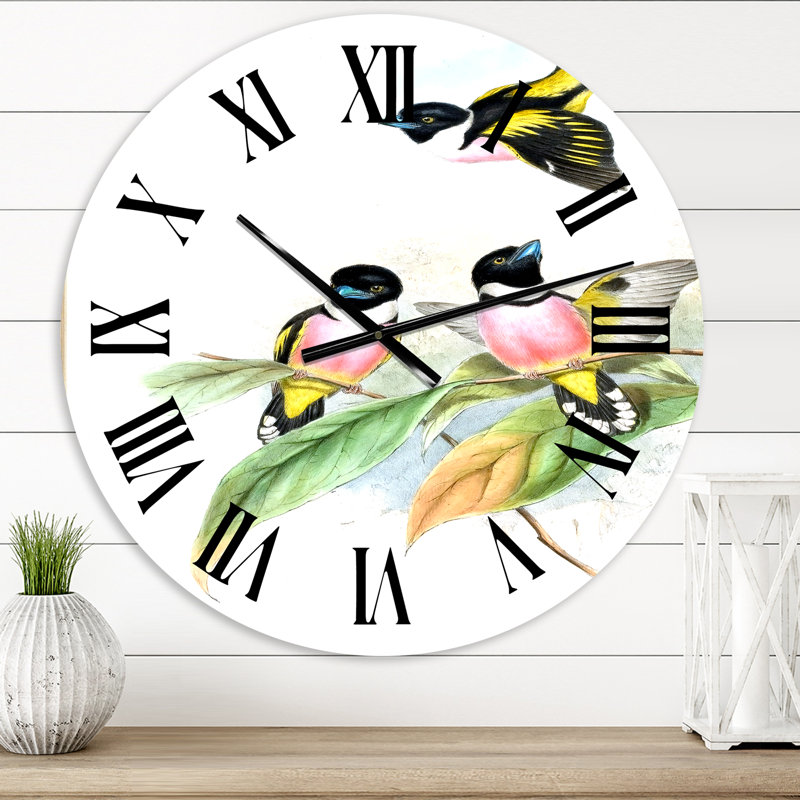 Vintage Birds III - Horloge murale traditionnelle, Surdimensionné