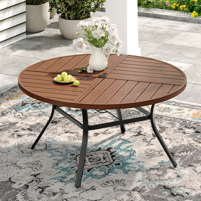 Table de salle à manger d'extérieur, Noyer / noir, H 28,3 po x L 53,1 po x l 53,1 po