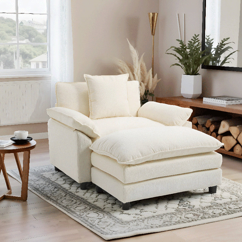 Chenille Oversized Chair With Ottoman - 41" W Comfy Accent Chair, Single Sofa Chair, Large Upholster