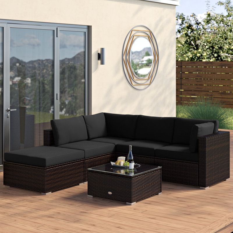 Planada 5 - Person Patio Conversation Set with Cushions, Black
