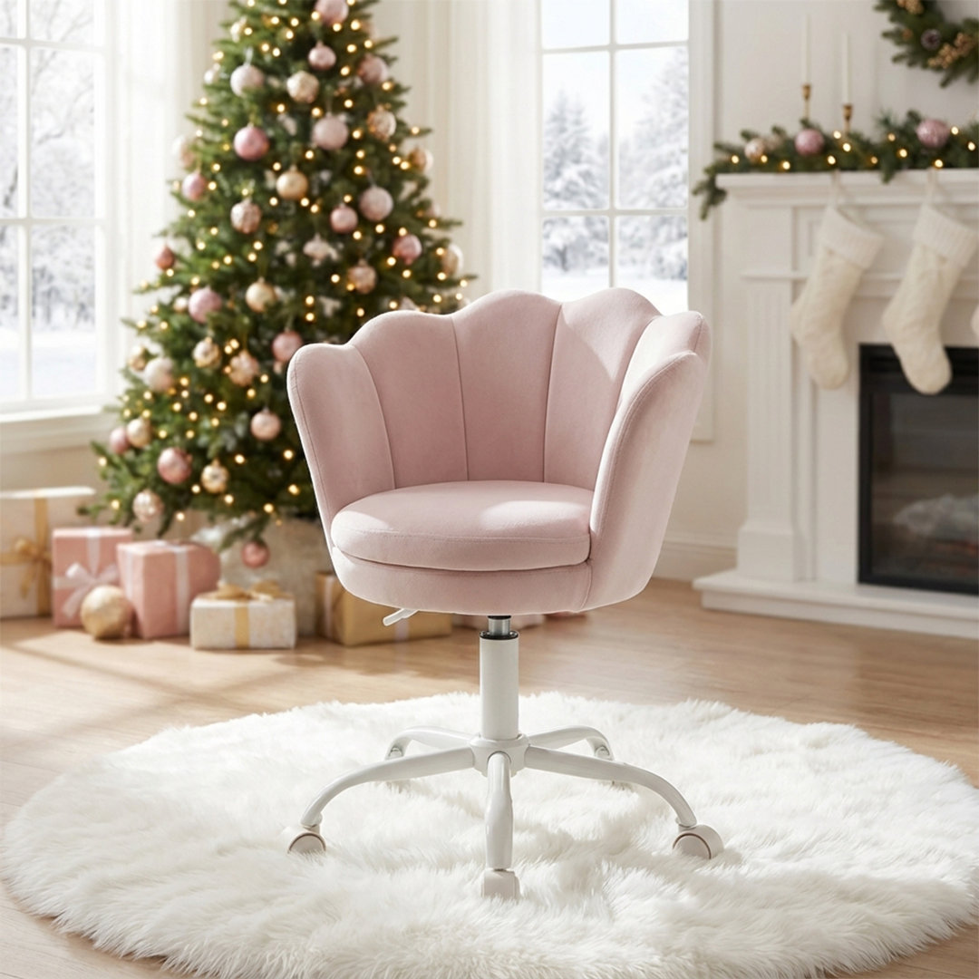 Flower Swivel Adjustable Height Kids Chair With 5 Wheels, Upholstered Velvet Activity Chair For Living Room, Stylish Kids Armchair Mercer41 