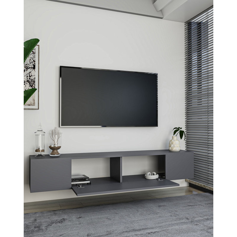 Modern TV Stand, Anthracite, 100% Melamine Coated Particle Board, Thickness: 0.7 inches | Wall-Mountable, Geometric Design, Perfect for Living Room & Entertainment Spaces