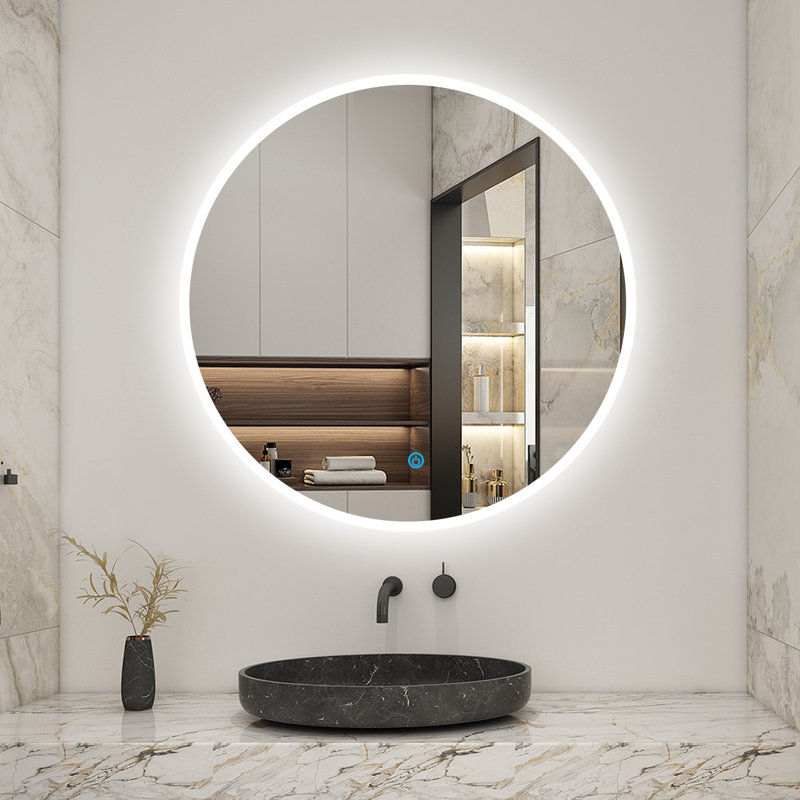 Brextyn Illuminated Round Bathroom Mirror with LED Light Demister Wall Mounted, 80 cm H x 80 cm W
